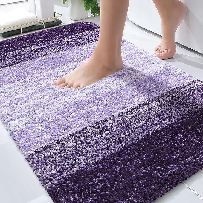 OLANLY Bathroom Rugs Mat 34x21, Extra Soft Absorbent Microfiber Bath Rugs | Violet, Non-Slip Quick-Drying Rubber Backing, Washable Plush Bath Mat for Floor, Tub and Shower, Home Decor Accessories