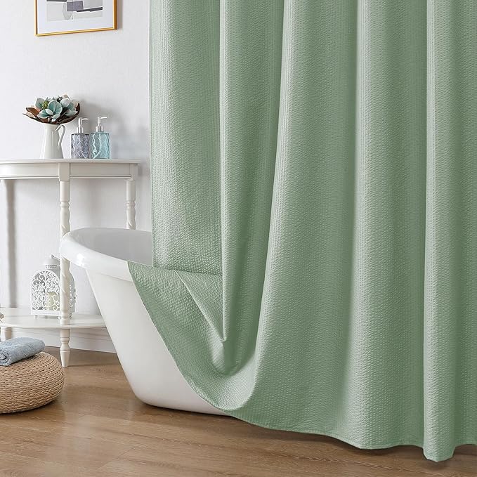 Sage Green Shower Curtain for Bathroom 78 Inches Long, 3D Embossed Textured Fabric Farmhouse Shower Curtain Soft Cloth, Water Repellent, Machine Washable, Hotel Style, 72"W x 78"L, Sage Green