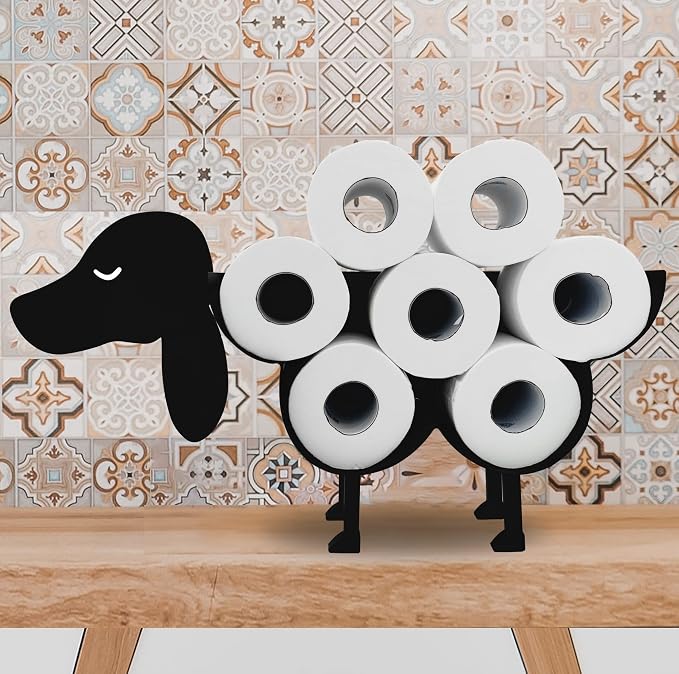 Dog Animal Metal Bathroom Toilet Paper Stand, Funny Art Decoration Organizer Holds Extra 8 Rolls