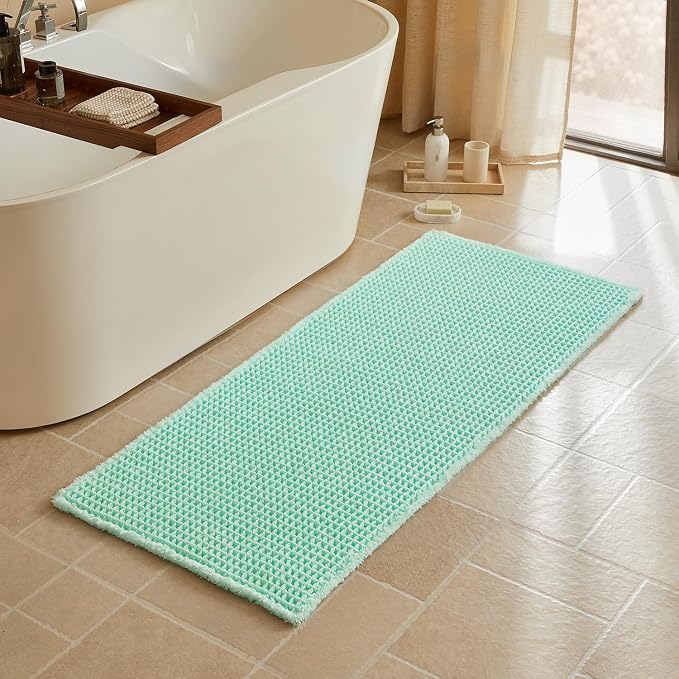 Triohero Waffle Runner Bath Mat - Long Bathroom Rugs Non Slip Washable, Ultra Soft Super Absorbent Quick Dry Boho Farmhouse Bathroom Decor, 24" x 60"', Sea Foam Blue