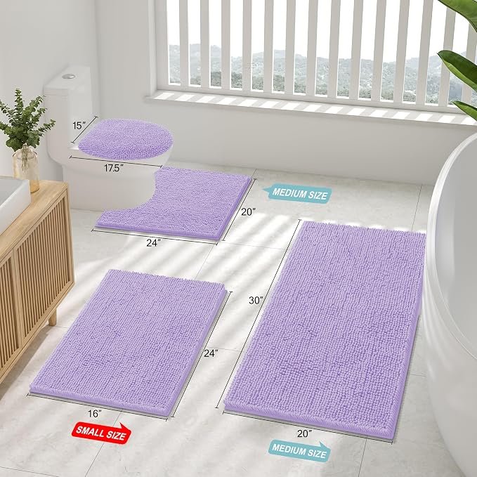 Smiry Bathroom Rugs 47X24, Luxury Chenille Extra Soft Absorbent Bath Mat | Purple, Machine Washable Non-Slip Plush Bath Mats for Bathroom, Tub, Shower, and Floor, Home Decor