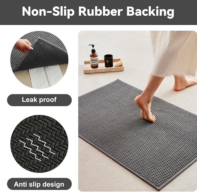 Triohero Small Bathroom Rugs Non Slip Washable Bath Rugs Super Absorbent Bathroom Rug Thin Quick Dry Low Pile Bath Mats, Dark Grey 12"x12"