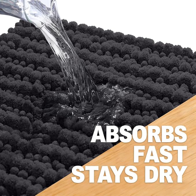 OLANLY Bathroom Runner Rugs 47x24, Thick Soft Absorbent Chenille Bath Rugs | Dark Grey, Quick-Drying Rubber Backing, Long Shaggy Bath Mat, Washable for Floor, Tub and Shower, Home Decor Accessories
