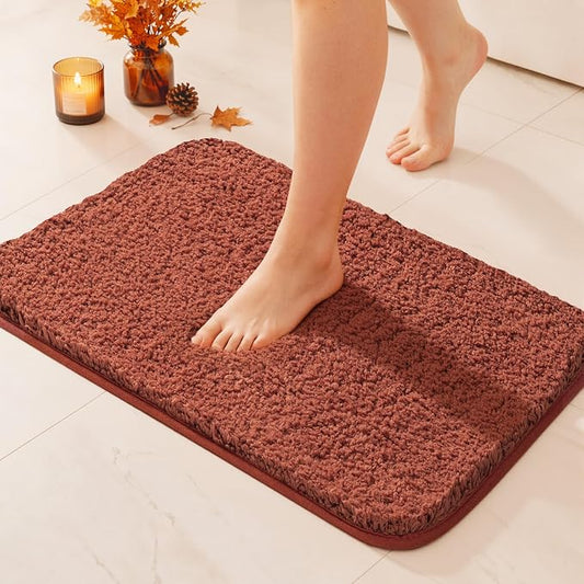 MIULEE Fall Rust Bathroom Rugs Soft Small Microfiber Bath Mat 16x24 Inch | Absorbent, Non Slip, Quick Dry, Fluffy Bath Rugs for Bathroom Floor Tub Showers, Machine Washable