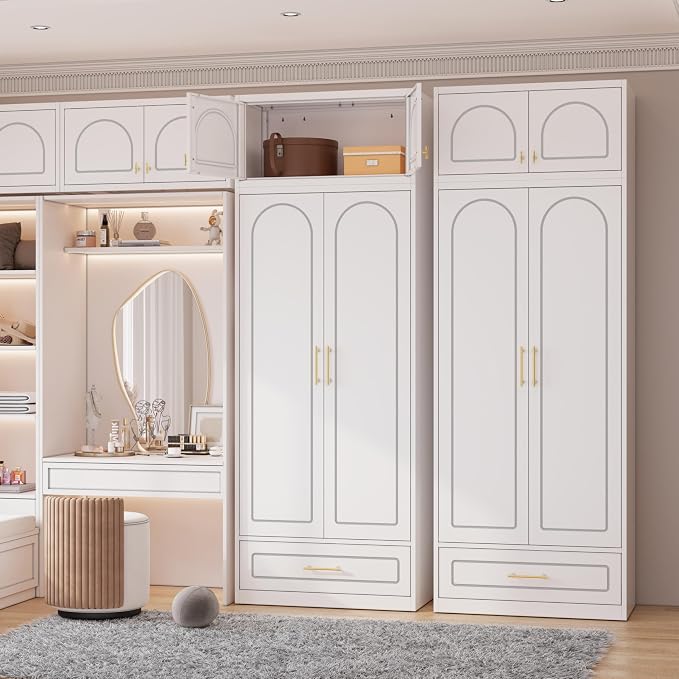Polup Metal Wall Cabinet, Upper Cabinet for Wardrobe | Small Overhead Storage Cabinet for Bedroom, Living Room, White, 18"D x 32"W x1 5"H - Assembly Required