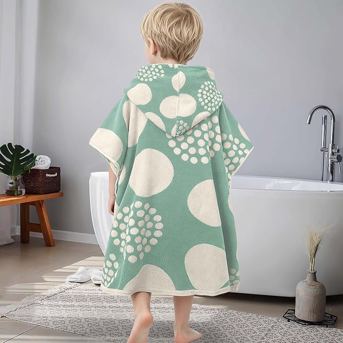 VOOVA & MOVAS Kids Hooded Poncho Towel, 4-8 Years, Soft, Light Blue Dot | Stylish Dot Jacquard Design, Cozy Touch, Soft, Absorbent & Fast Drying for Pool, Beach and Swim