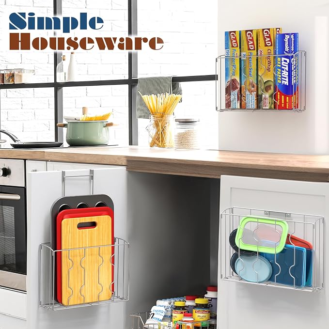 Simple Houseware Over the Cabinet Door Organizer Holder, 2pcs (L+M), Silver | 13.5" W x 4.25" D x 18.5" H & 12.5" W x 3.6" D x 18.5" H