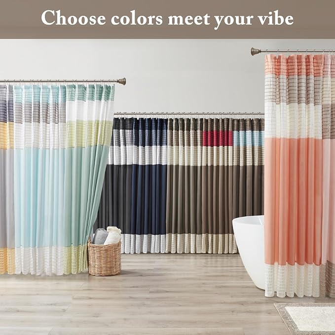 Madison Park Bathroom Shower Curtain 72 x 84 Extra Long, Faux Silk, Natural | Modern Classic, Light Sheen, Pieced, Striped, Microfiber, Machine Washable, OEKO-TEX Certified, Amherst