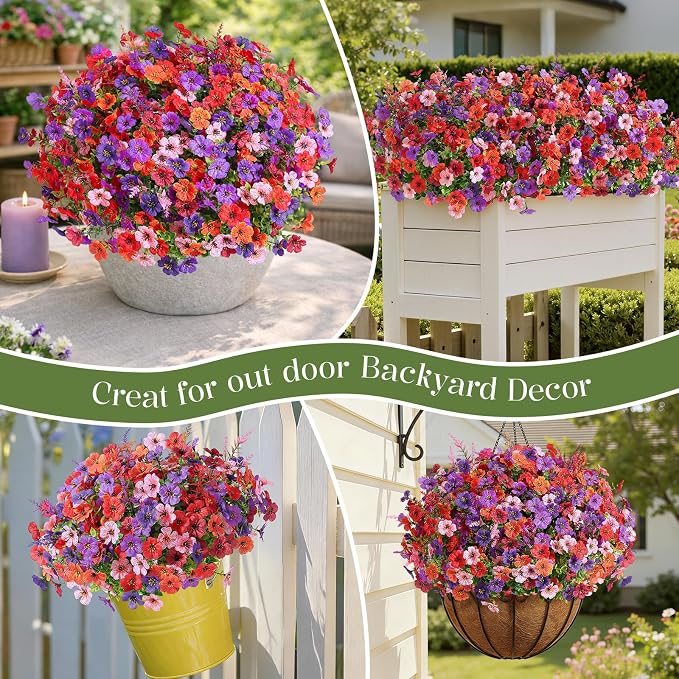 SHareconn 24 Bundles Artificial Flowers for Outdoors UV Resistant Decor | Realistic Silk Violet Lavender, UV Resistant Fake Flowers, Ideal Spring Decor for Patio Porch, Yard Planter & Home, 6 Colors