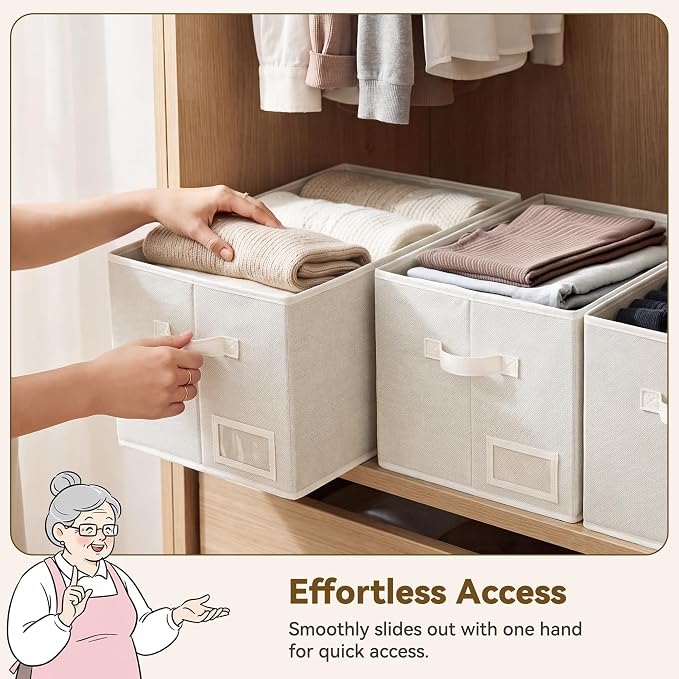 GRANNY SAYS Closet Storage Bins with Label, Pearl White, Large, 3-Pack | Fabric Bins, Closet Organizers and Storage Shelves, Storage Baskets for Closet Organization