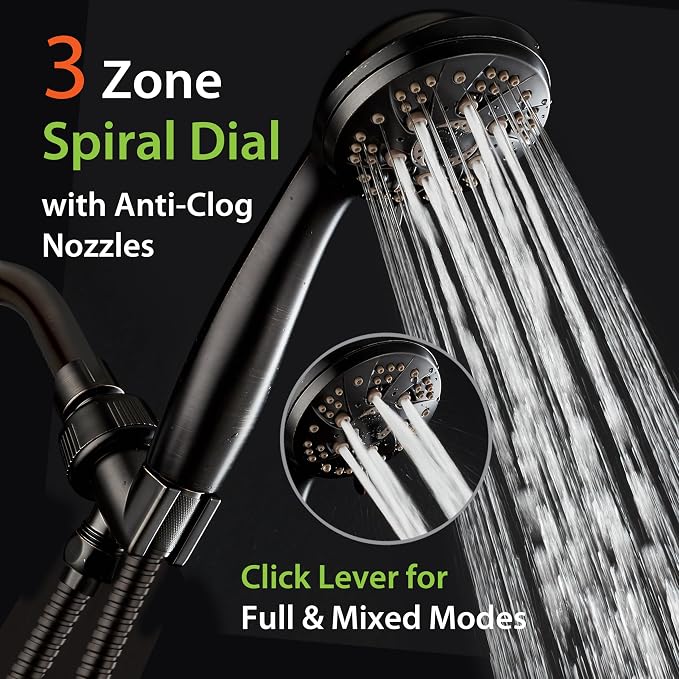 AquaDance High Pressure Luxury 6-mode Spiral Ergonomic Handheld Shower Head | Anti-clog Jets, Premium Stainless Steel Hose & Adjustable Bracket for the Ultimate Shower Spa Experience! / Bronze