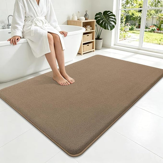 Smiry Memory Foam Bath Mat 59x35, Extra Soft Absorbent Bathroom Rugs | Camel Quick Dry, Machine Washable Bath Mats for Bathroom, Shower, Tub and Home Decor Accessories