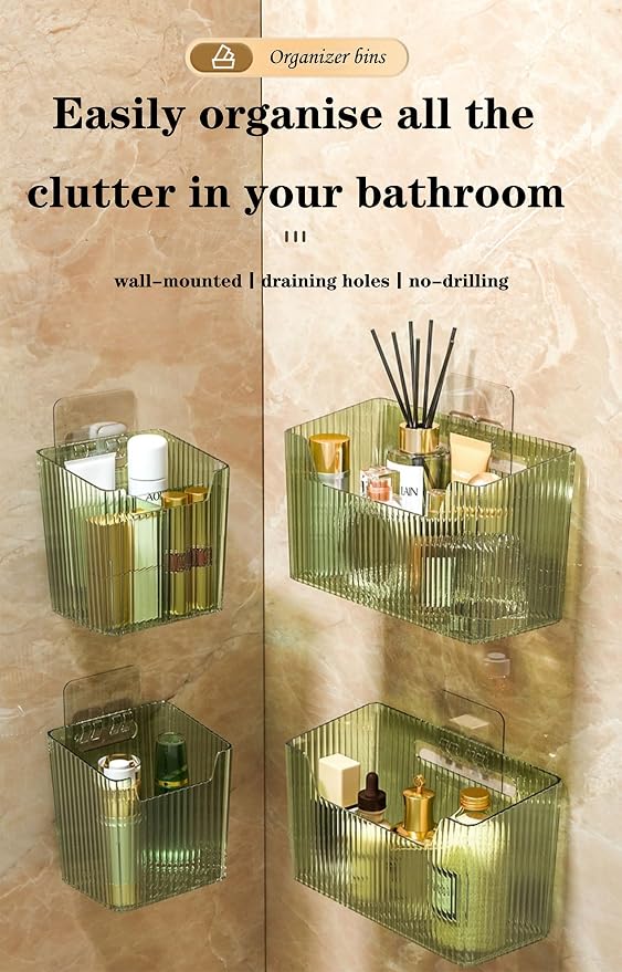 Lae Nuvole Adhesive Cabinet Door Organizer, 2 Pack Wall Shower Caddy, Green | 4 Adhesive Straps, No Drill Wall Mount, Renter Friendly, BPA-free stackable; Fits Bathroom, Kitchen, Apartment, Pantry, RVs