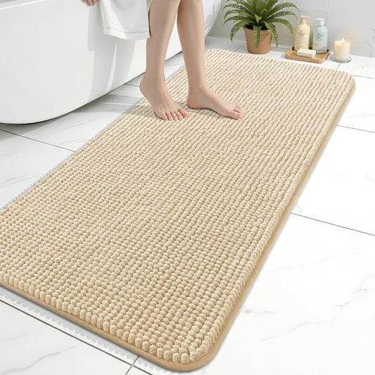 Arotive Chenille Bathroom Rugs 45x27, Soft Absorbent Bath Mat, Beige | Rubber Backing, Machine Washable Dry Bath Mats for Bathroom Floor, Tub and Shower, Home Decor Accessories