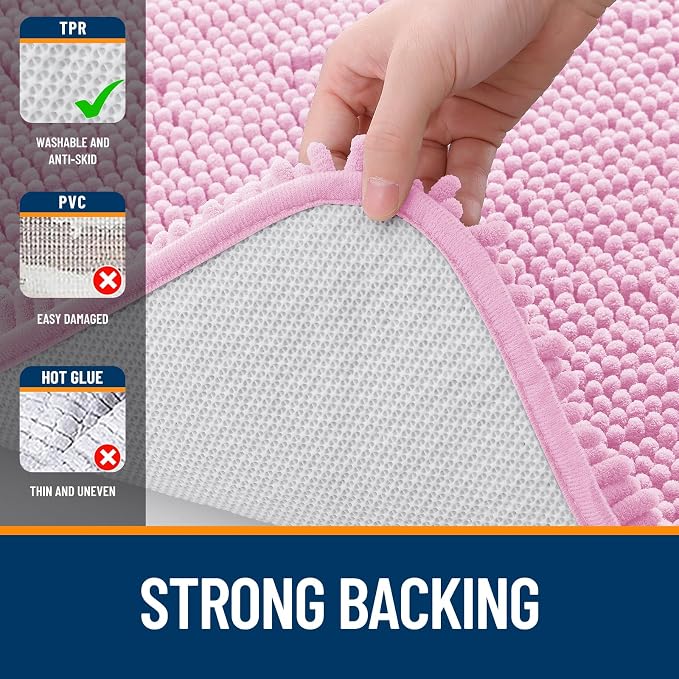 OLANLY Bathroom Rugs 30x20, Extra Soft Absorbent Chenille Bath Rugs | Pink, Quick-Drying Rubber Backing, Machine Washable Bath Mat for Bathroom Floor, Tub and Shower, Home Decor Accessories