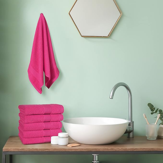 Ultra Soft 6-Piece Hand Towel Set 16x28-100% Ringspun Cotton - Durable & Highly Absorbent Hand Towels - Ideal for use in Bathroom, Kitchen, Gym, Spa & General Cleaning - Hot Pink