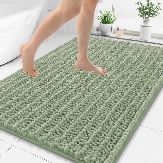 Smiry Bathroom Rugs 50X30, Extra Soft Rubber Backing Chenille Bath Mats | Sage Green Machine Washable Non Slip Quick Dry Bath Mats for Bathroom Floor, Tub, Shower, Home Decor Accessories