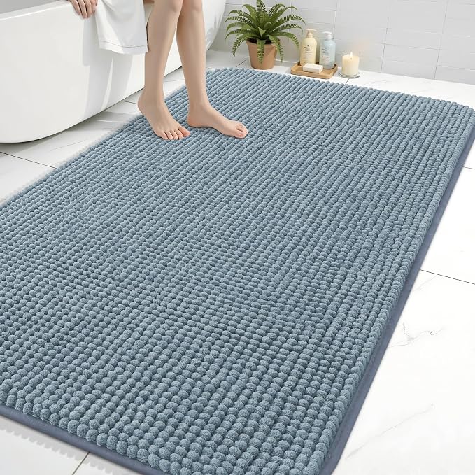 Arotive Chenille Bathroom Rugs 70x46, Soft Absorbent Bath Mat, Grayish Blue | Rubber Backing, Machine Washable Dry Bath Mats for Bathroom Floor, Tub and Shower, Home Decor Accessories