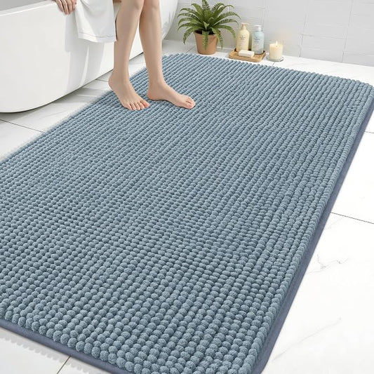Arotive Chenille Bathroom Rugs 70x46, Soft Absorbent Bath Mat, Grayish Blue | Rubber Backing, Machine Washable Dry Bath Mats for Bathroom Floor, Tub and Shower, Home Decor Accessories