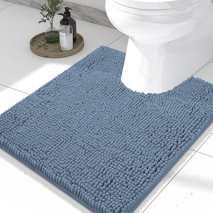 Smiry Toilet Rugs U-Shaped 24x20, Extra Soft Absorbent Contoured Bath Mat | Grayish Blue, Machine Washable Non Slip Luxury Chenille Contour Bath Rugs for Toilet