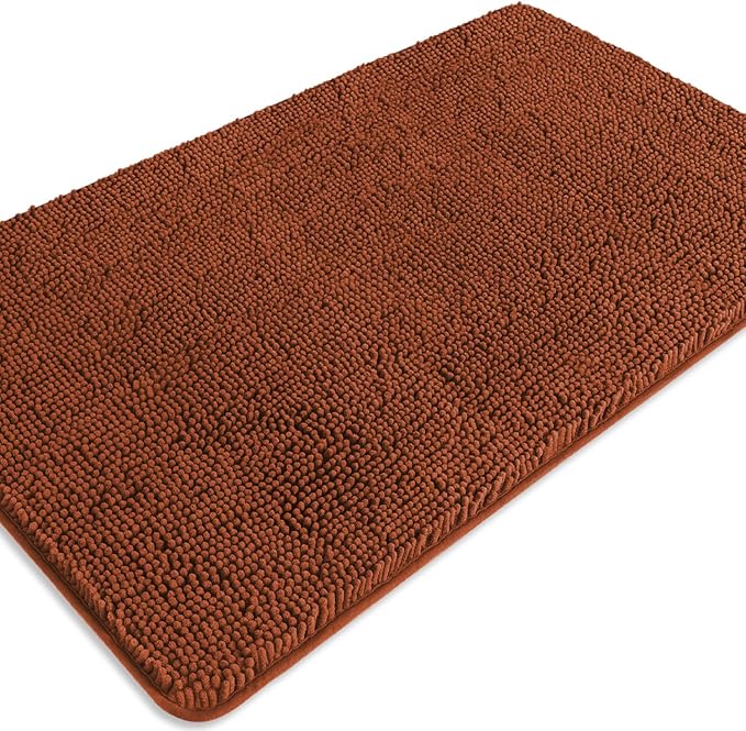 Rust Bathroom Rugs – Absorbent and Washable Bath Mat, Non-Slip, Thick Soft Chenille Bath Rugs for Bathroom Floor, Shower, Sink - 26" x 44"