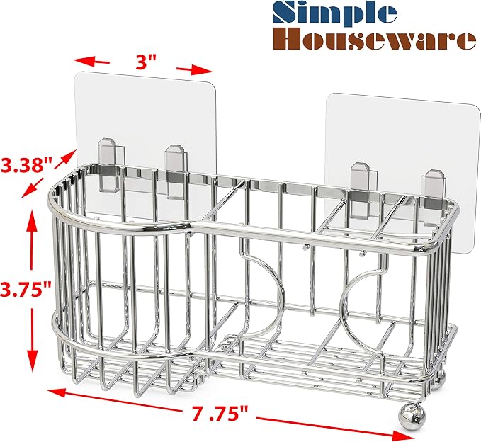 Simple Houseware Stainless Steel 6 Slots Adhesive Wall Toothbrush Holder | (3.4" D x 7.8" L x 3.8" H)