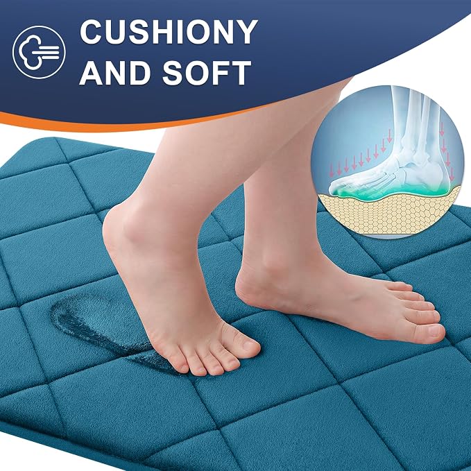 OLANLY Memory Foam Toilet Rugs U-Shaped 24x20, Ultra Soft and Absorbent | Peacock Blue, Quick Dry Commode Contour Rugs, Machine Washable, Comfortable Bathroom Contour Bath Mats for Toilet Base