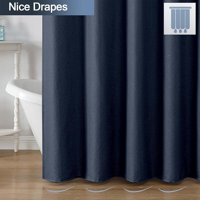 Navy Blue Stall Shower Curtain for Bathroom, 3D Embossed Textured Fabric Small Shower Curtain for Narrow Stall Size, Machine Washable Water Resistance, Hotel Style, 36" W x 72" L, Navy Blue