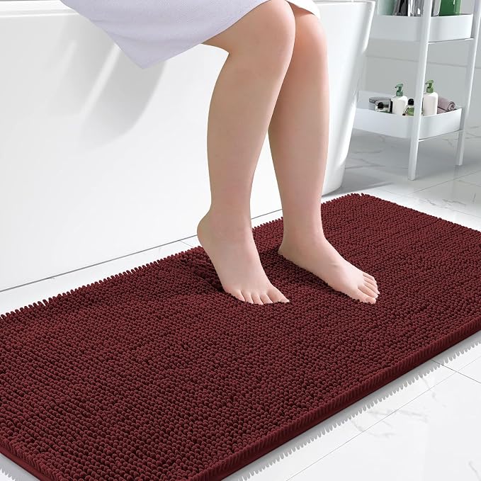 OLANLY Bathroom Runner Rugs 45x27, Extra Soft Absorbent Chenille Bath Rugs | Andorra Red-Brown, Quick-Drying Rubber Backing, Machine Washable Long Bath Mat for Bathroom Floor, Tub and Shower, Home Decor