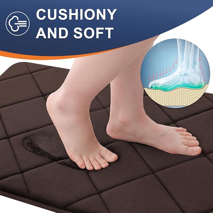 OLANLY Memory Foam Toilet Rugs U-Shaped 24x20, Ultra Soft and Absorbent | Brown, Quick Dry Commode Contour Rugs, Machine Washable, Comfortable Bathroom Contour Bath Mats for Toilet Base