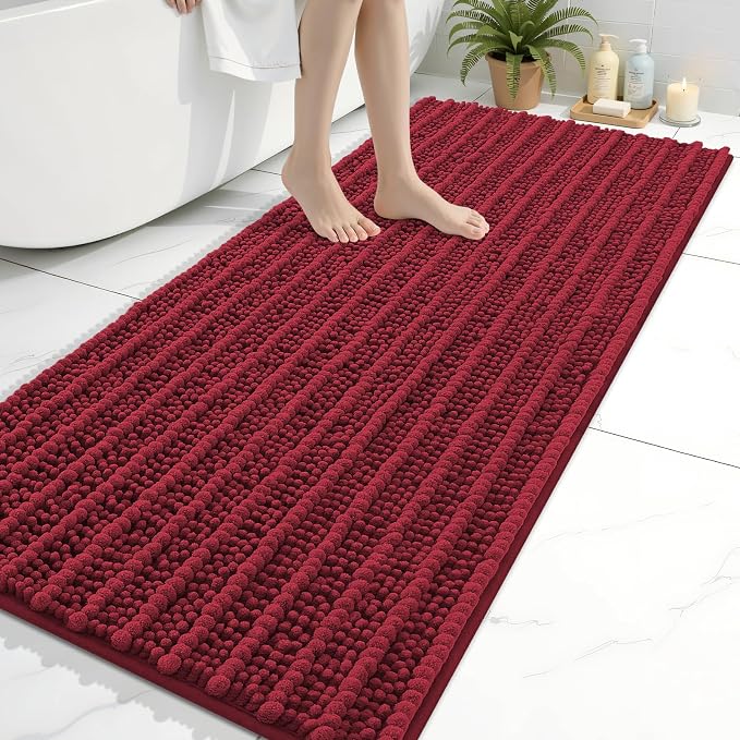 Arotive Bathroom Rugs Mat 54x24, Soft Absorbent Chenille Shaggy Bath Mat | Red, Machine Wash Dry, Bath Rugs for Bathroom Floor, Tub and Shower, Home Decor Accessories