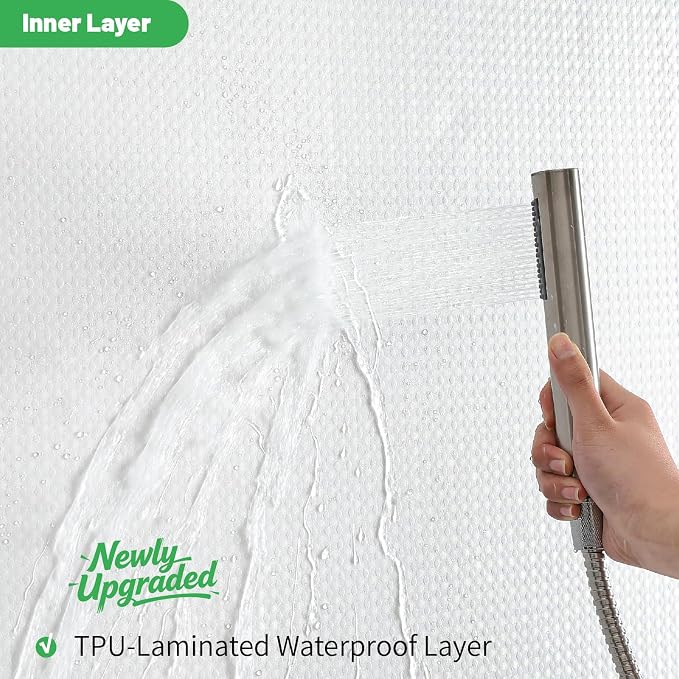eachope No Hook Waffle Shower Curtain, No Liner Needed, 54x74 Inch, White | 100% waterproof TPU-laminated backing, magnetic weighted hem, machine washable, for bathroom, hotel, or shower stall use