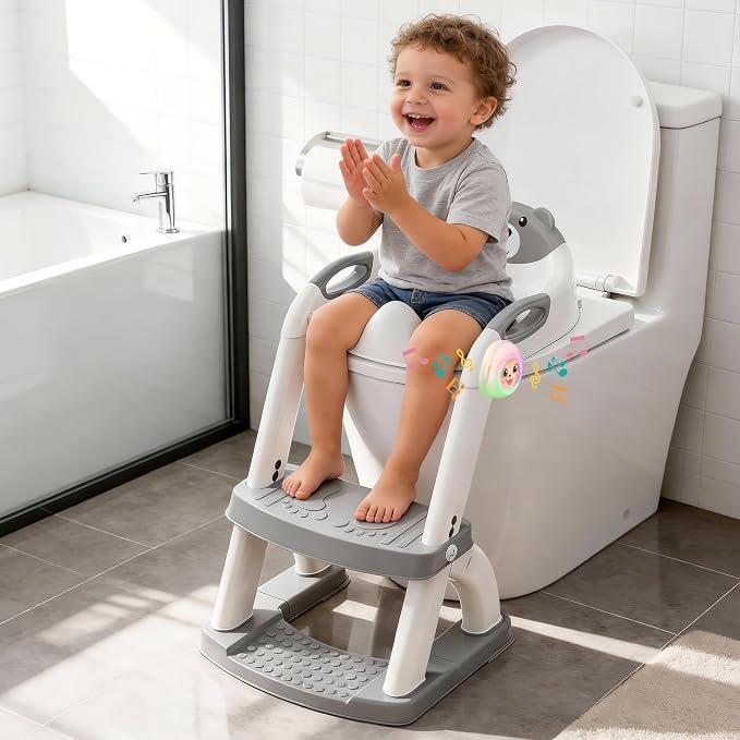 Potty Training Toilet for Toddlers, 2-in-1 Potty Training seat, Anti-Slip | SKYROKU, Fits Round & Elongated Toilets, 6 Heights, Splash Guard, Foldable, Holds 200+ lbs, Step Stool, Dishwasher Cushion