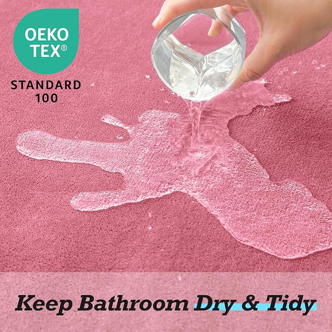 Bathroom Rugs Sets 3 Piece, Non-Slip & Quick Dry Bath Mat Set, Ultra Soft Velvet Bath Rugs for Bathroom, Toilet and Shower Floor, Pink