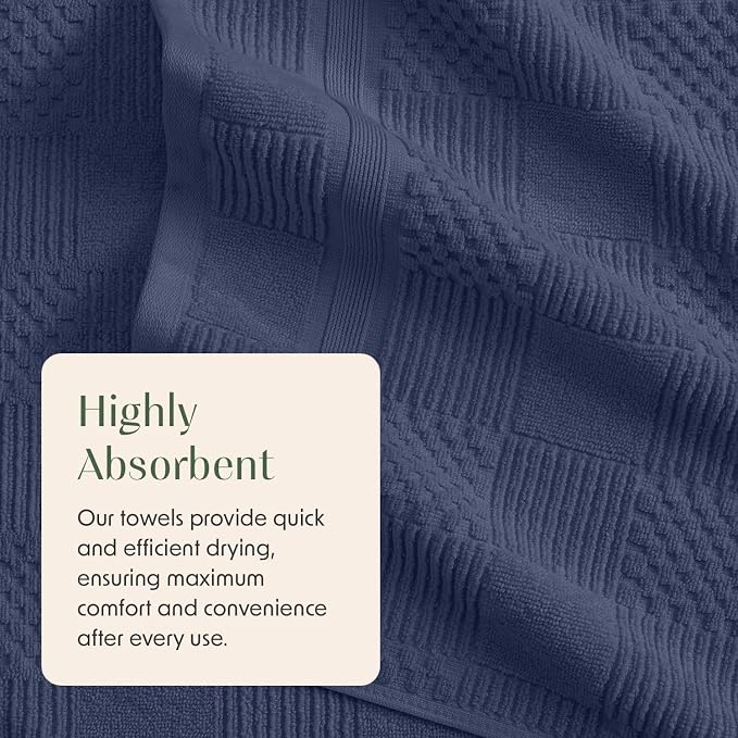 100% Cotton Bath Towel Set | 4-Pack | Textured | Indigo | Luxury Geometric Design | Absorbent & Quick-Dry Bathroom Towels | Textured and Durable Cotton Towels for Bathroom | OEKO-TEX
