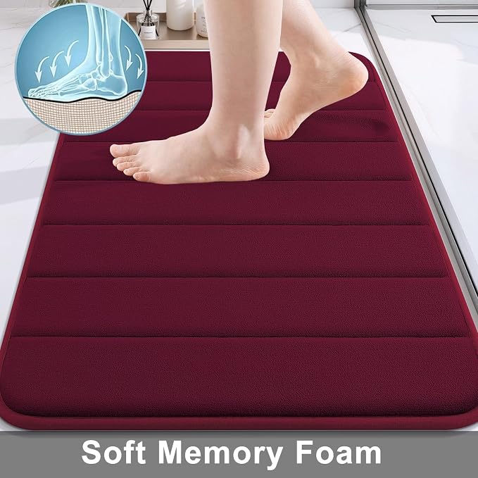 Buganda Memory Foam Bath Mat 47 x 17, Ultra Soft Absorbent Bathroom Rugs | Burgundy, Machine Washable Quick Dry Bath Mats for Bathroom Floor, Shower and Tub, Home Decor Accessories
