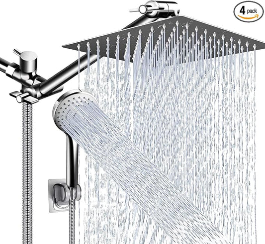 Shower Head Combo,10" High Pressure with 11" Extension Arm 5 Spray Handheld | Rain Shower Head with Handheld Shower Head Combo,Powerful Shower Spray Against Low Pressure Water with Long Hose