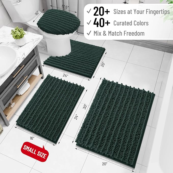 Arotive Bathroom Rugs Mat 40x24, Soft Absorbent Chenille Shaggy Bath Mat | Dark Green, Machine Wash Dry, Bath Rugs for Bathroom Floor, Tub and Shower, Home Decor Accessories