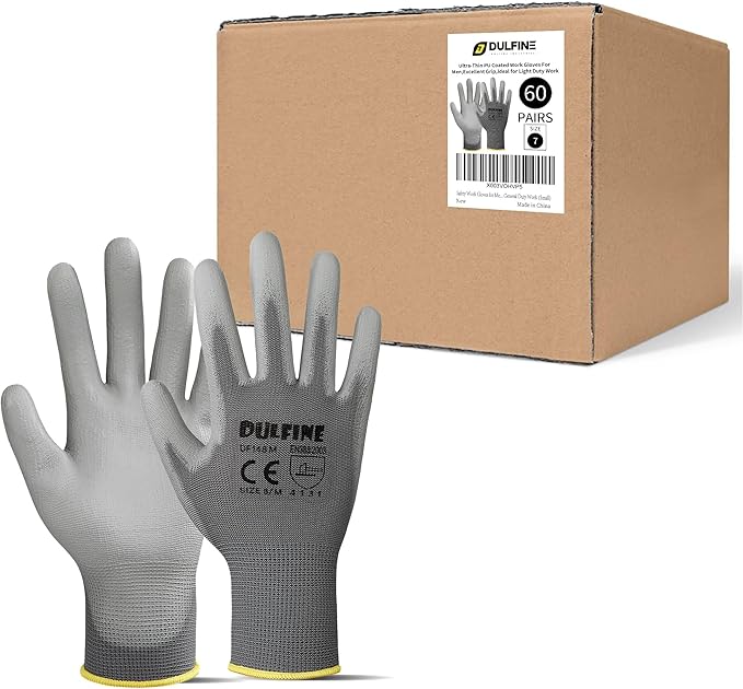 DULFINE Safety Work Gloves for Men & Women, PU Coated Seamless Knit Grip | Smooth Grip on Palm & Fingers, Ideal for Light General Duty Work, Gardening, Landscaping, Construction, Mechanic, Warehouse