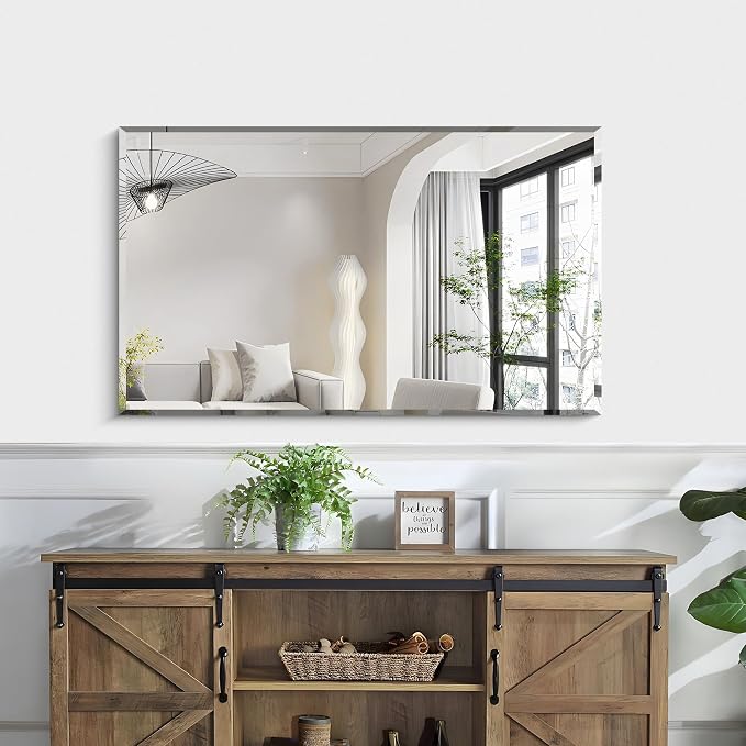 KOCUUY Beveled Mirror, 24x40 Inch Frameless Bathroom Mirror for Over Sink, Upgraded Shatterproof Beveled Unframed Design Mirror for Bathroom, Bedroom, Hang Horizontal/Vertical