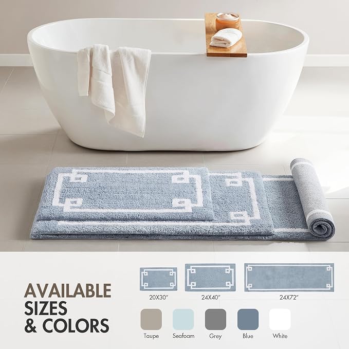 Madison Park Evan 100% Cotton Bath Rug Plush Absorbent, 20" x 30", Blue | Non-slip Backing, OEKO TEX, Luxurious Tufted Plush Bath Mat for Bathroom, Quick Dry, Spa Design Decorative for Shower Room