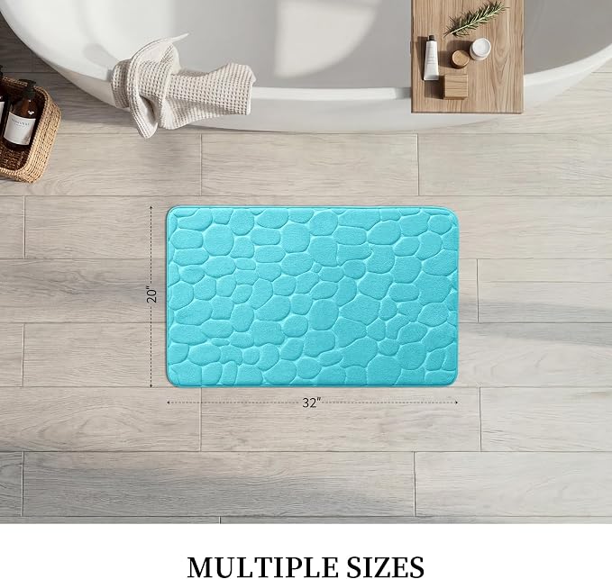 Memory Foam Bath Mat Cobblestone Bathroom Rugs Super Water Absorbent Bath Mats for Bathroom Machine Washable Bath Rugs(20 x 32,Teal)