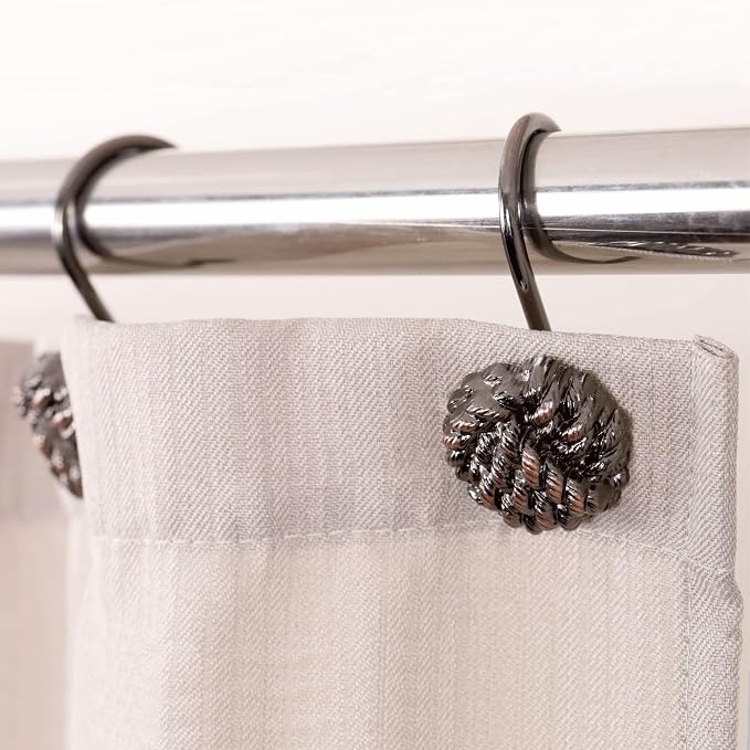 Vintage Bronze Shower Curtain Hooks: Rust Proof Metal Curtain Rings, 12Pcs | Nautical Knotted Rope Shower Hooks, Heavy Duty Hanging Hangers for Shower Rod, Gift for Farmhouse & Coastal Bathroom Decor
