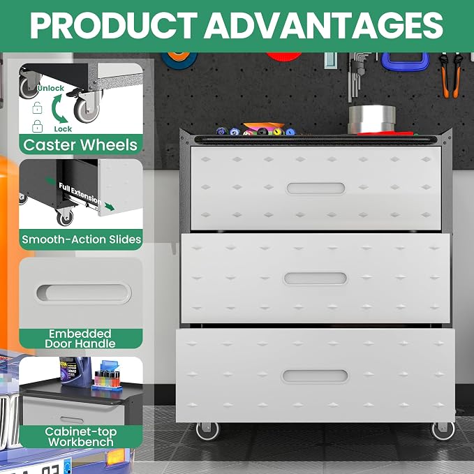 Garage Storage Cabinet System,Wall Cabinet & Locking Rolling Tool Cabinet with Doors and Adjustable Shelves