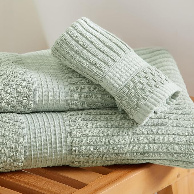 100% Cotton Bath Towel Set | 6-Piece Set | Eucalyptus | Absorbent & Quick-Dry Bathroom Towels | Textured and Durable Cotton Towels for Bathroom | OEKO-TEX | Krista Collection