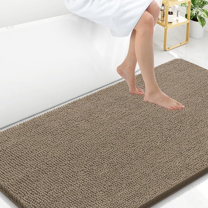 Arotive Bathroom Rugs 59x35, Soft Absorbent Shaggy Chenille Bath Rugs | Camel, Machine Washable Rubber Backing Bath Mats for Bathroom Floor Tub and Shower Home Decor Accessories