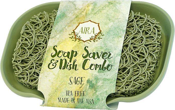 Aira Soap Saver - USA Made BPA Free Shower & Bath Holder - Drains Water, Circulates Air, Extends Soap Life - Fits All Dish Sets - Sage Combo