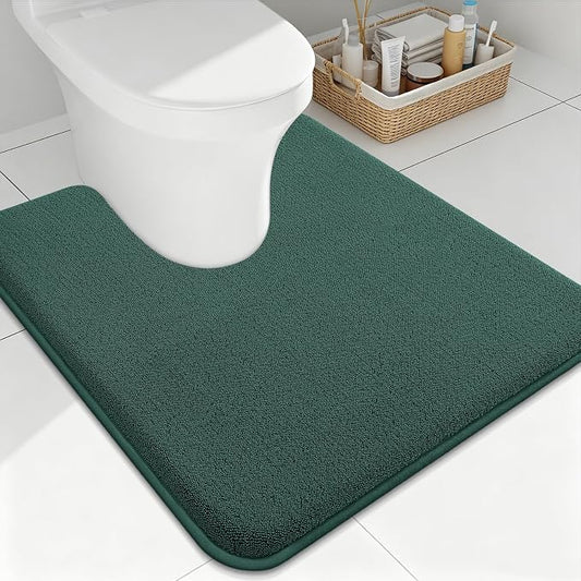 Smiry Memory Foam Toilet Rugs U Shaped 24x20, Extra Soft Bath Mat | Green Quick Dry, Machine Washable Bath Mats for Bathroom, Shower, Tub and Home Decor Accessories