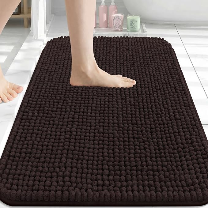 Arotive Chenille Bathroom Rugs 30x20, Soft Absorbent Bath Mat, Brown | Rubber Backing, Machine Washable Dry Bath Mats for Bathroom Floor, Tub and Shower, Home Decor Accessories