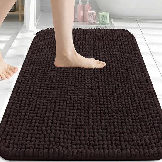 Arotive Chenille Bathroom Rugs 34x21, Soft Absorbent Bath Mat, Brown | Rubber Backing, Machine Washable Dry Bath Mats for Bathroom Floor, Tub and Shower, Home Decor Accessories